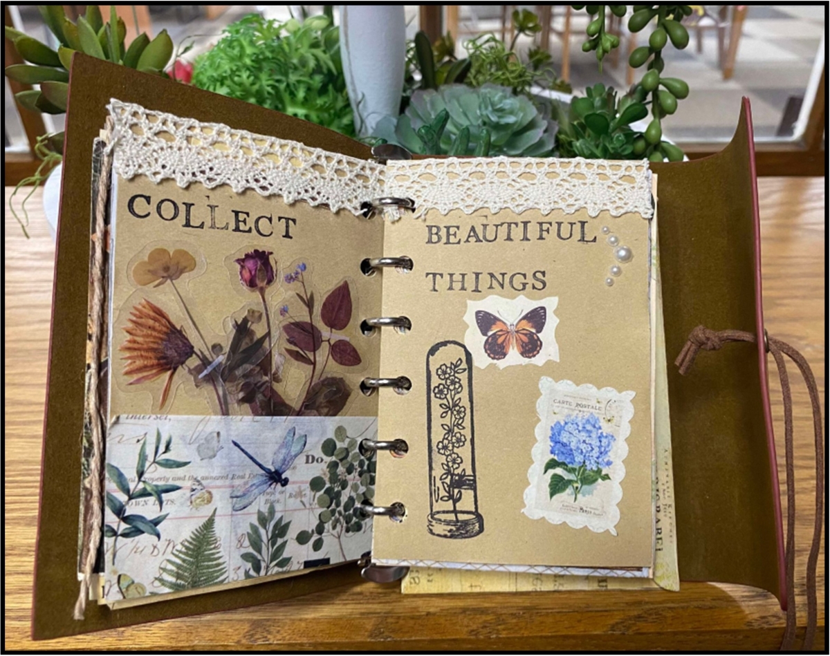 journal with stickers and stamps