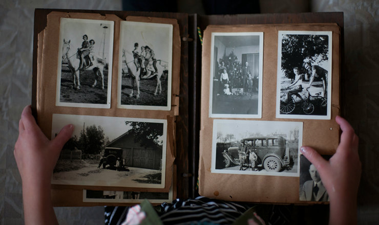 Family album with black and white photos